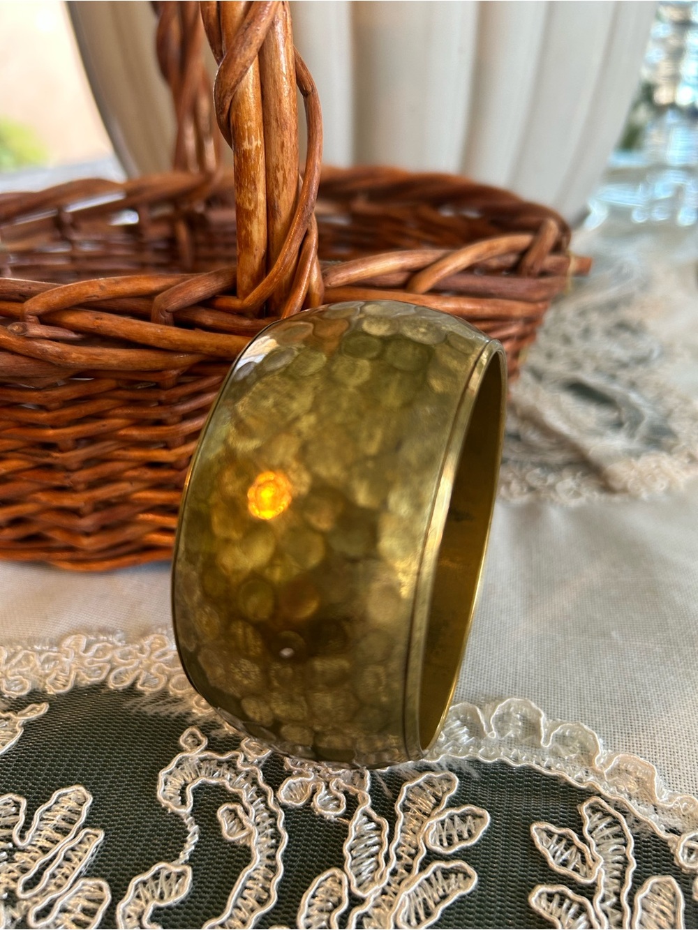 Hammered Gold-Tone Bangle Brass Bracelet - Women Jewelry